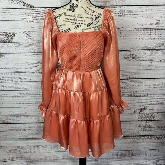 Fate Dress peach balloon Dressy long sleeve size medium Bronze Metallic Dress - Picture 2 of 11
